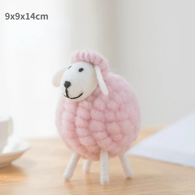 Handmade wool felt filled sheep small ornaments creative ins bedroom desktop home furnishings statue miniature crafts pendant