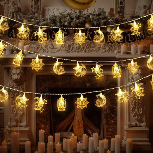 Eid Mubarak String Lights Star Moon LED Light String Ramadan Party Supplies Islamic Muslim Decoration For Home Light Lamp