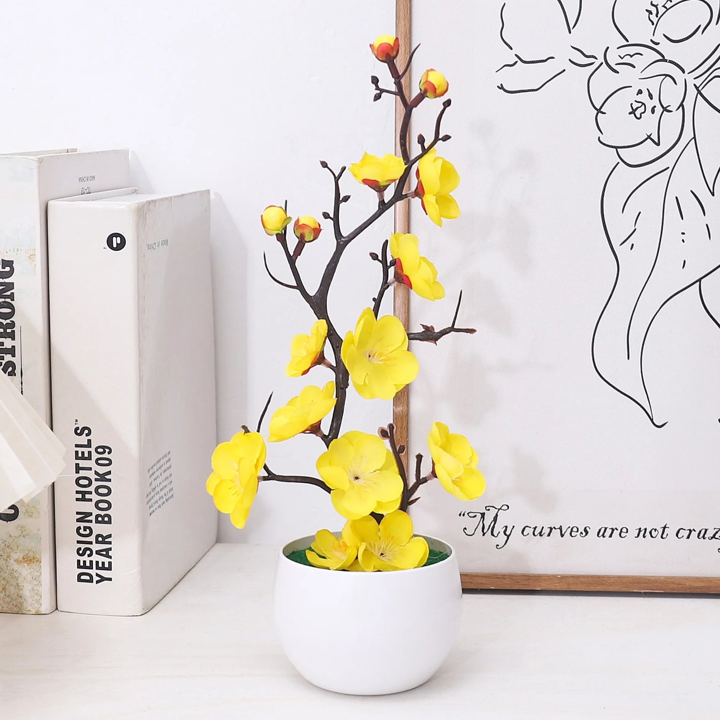 Plum Blossom Artificial Flowers Potted Vase Plants For Room Home Wedding Garden New Year Blossom Decoration Bonsai Accessories