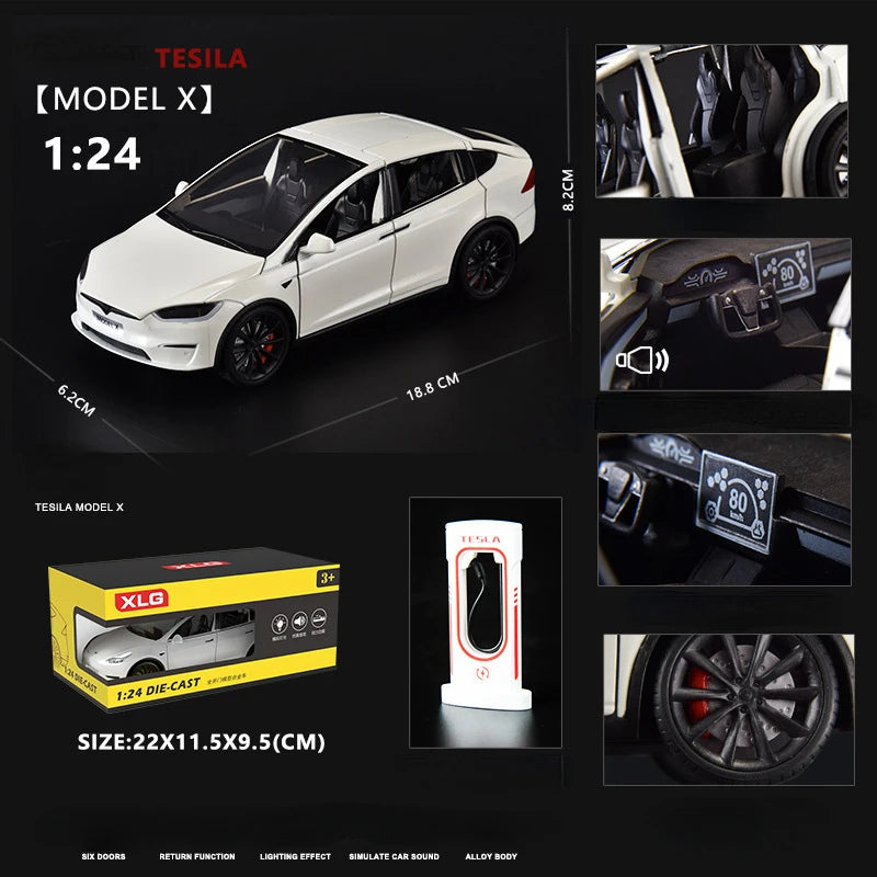 1:24 Tesla Model X Simulation Alloy Car Model Vehicle Sound And Light Pull Back Toy Car Boy Collection Decoration Gift C292