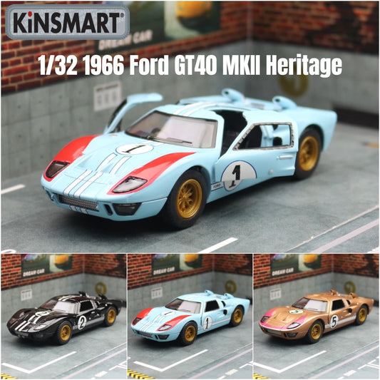 KiNSMART Toy Car Model 1/32 1966 Ford GT40 MKII Racing Rally Alloy Diecast Miniature Vehicle Collection Gift For Children Boy