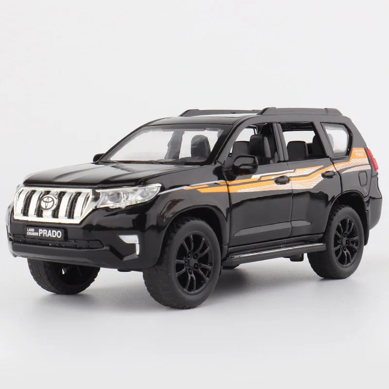 1:32 Toyota Prado Alloy Models Toys Diecast Miniature Car 6 Doors Opened Sound Light Pull Back Toy Adult Gift Collection Hobbies