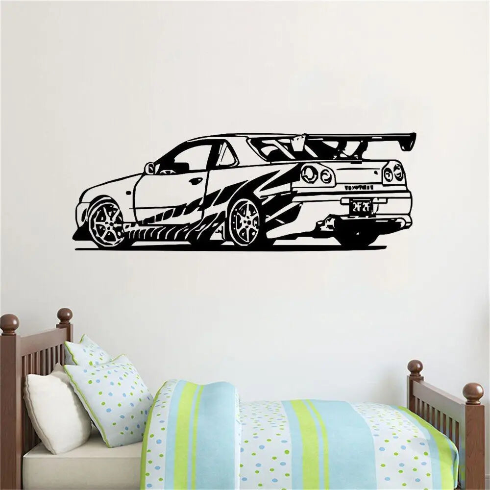 The Fast and The Furious Sport Car Racing Wall Stickers Vinyl Decals for Kids Bedroom Home Decor Murals Removable Poster DW14480