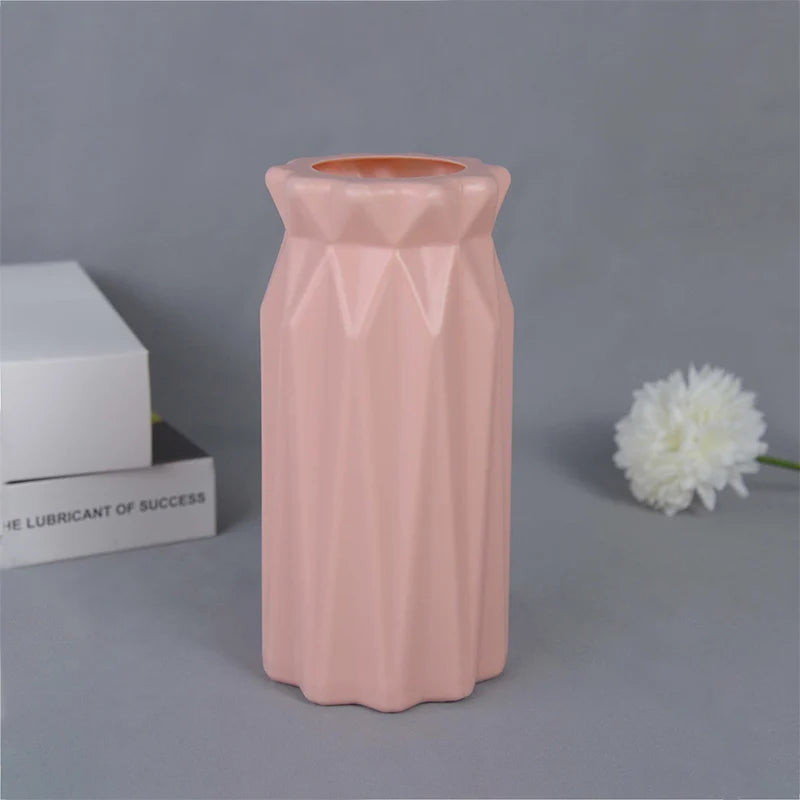 Modern Flower Vase White Pink Blue Plastic Vase Flower Pot Basket Nordic Home Living Room Decoration Ornament Flower Arrangement