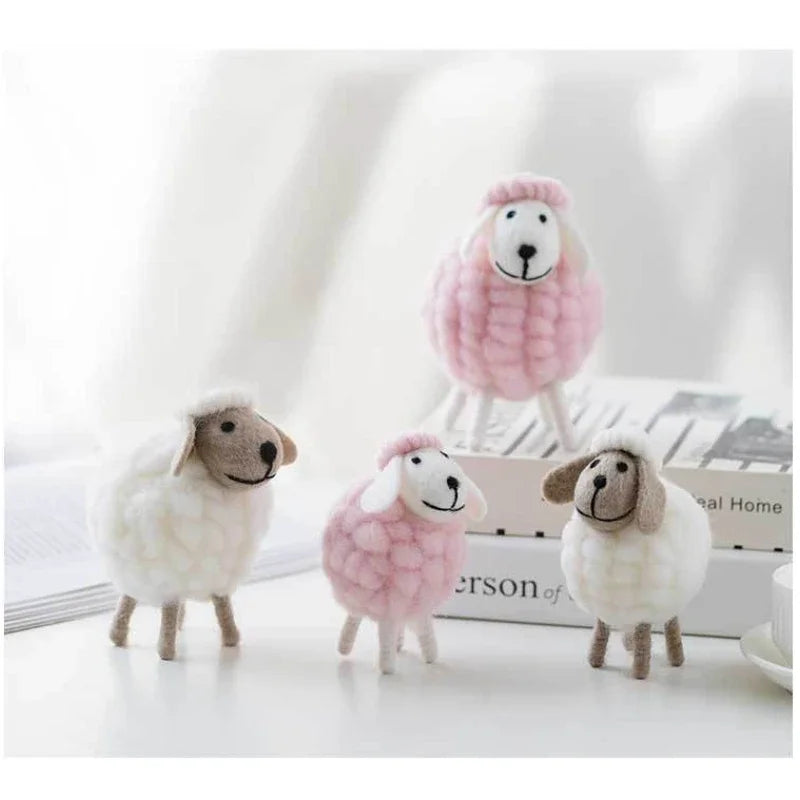 Handmade wool felt filled sheep small ornaments creative ins bedroom desktop home furnishings statue miniature crafts pendant