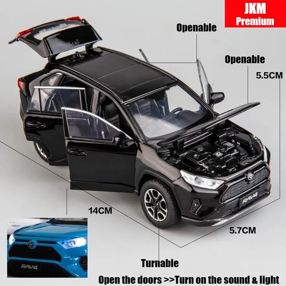 1/32 Toyota RAV4 SUV Off-Road Toy Car, JKM Diecast Metal Model Sound & Light Doors Openable Educational Collection Gift For Boy