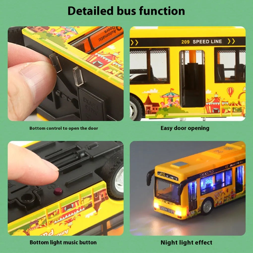 Openable Doors Built-in Lighting Music Simulated Bus Toys Interactive Toy Car Collection Educational Toy Boy Girl Birthday Gifts