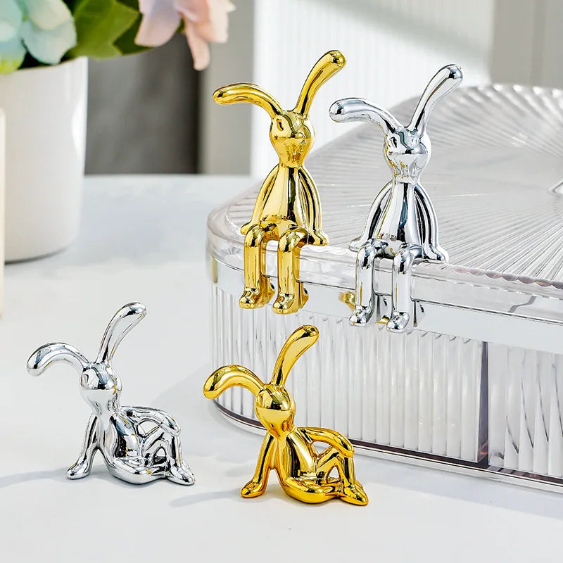 Long-Eared Rabbit Double Statue Cartoon Decoration Accessories Living Room Bedroom Car Decor Desktop Decorative Ornamet 1/2/4Pcs