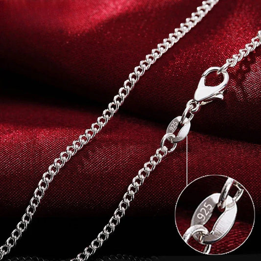 925 Sterling Silver 40-75CM LONG 2mm Width Side Chain Necklace For Women Man Fashion Wedding Charm Jewelry