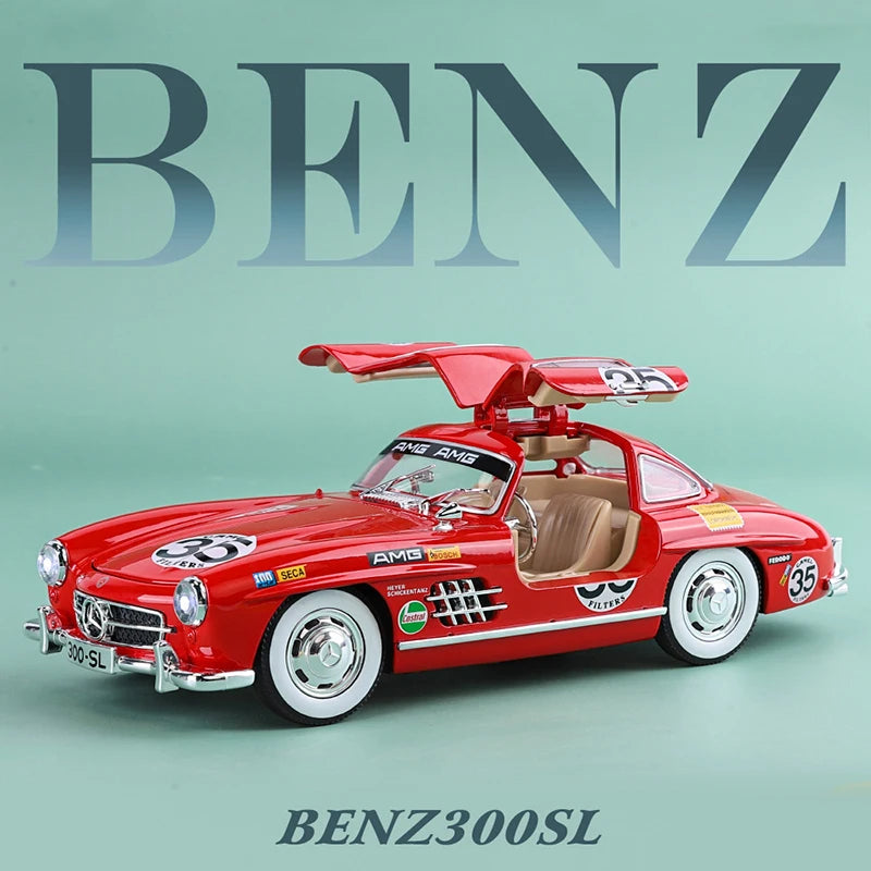 1:24 Scale Car Model Mercedes Benz 300SL Alloy car Model Classic Vintage Diecast Metal Sound Light Collecties Childrens Toy Gift