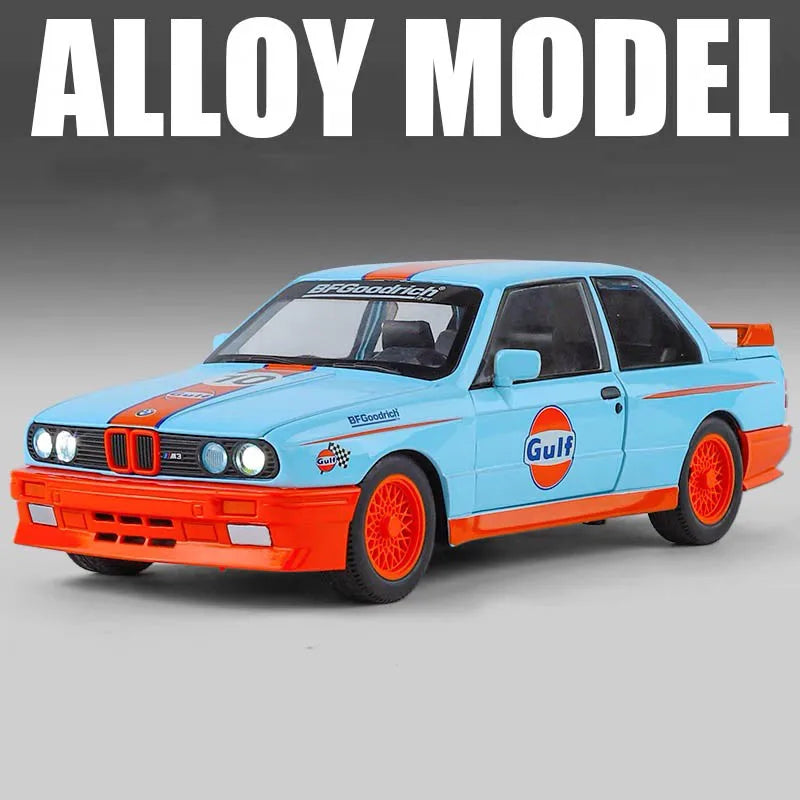 1:24 BMW M3 E30 1988 Supercar Alloy Car Model Sound and Light Pull Back Children's Toy Collectibles Birthday gift