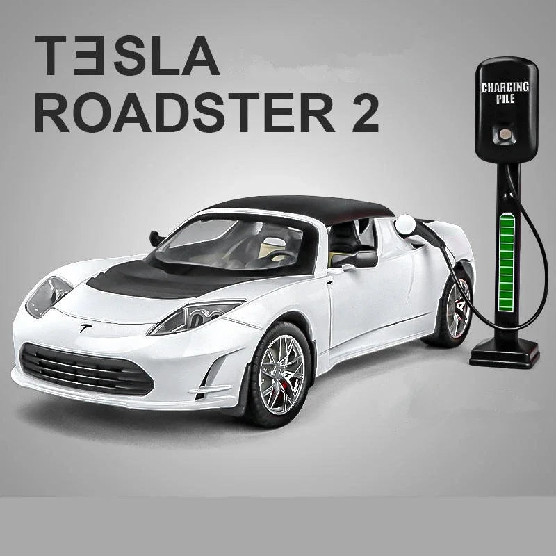 1:24 Tesla Roadster Alloy Sports Car Model Diecasts Metal Toy Racing Vehicles Car Model Simulation Sound and Light Gift