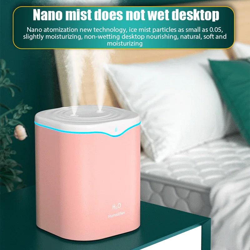 New USB Humidifiers Silent Double Spray Large Capacity Household with LED Lamp Air Conditioning Room Air Humidification Spray