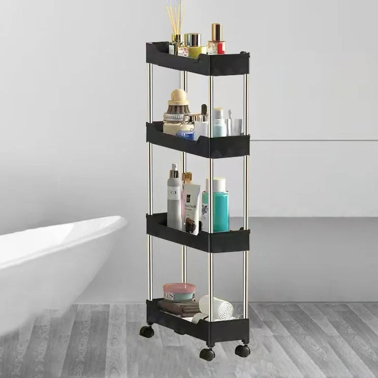 Bathroom Storage Rack With Wheels 3/4 Layer Rolling Utility Cart Bathroom Storage Organizer Multi-purpose Utility Cart