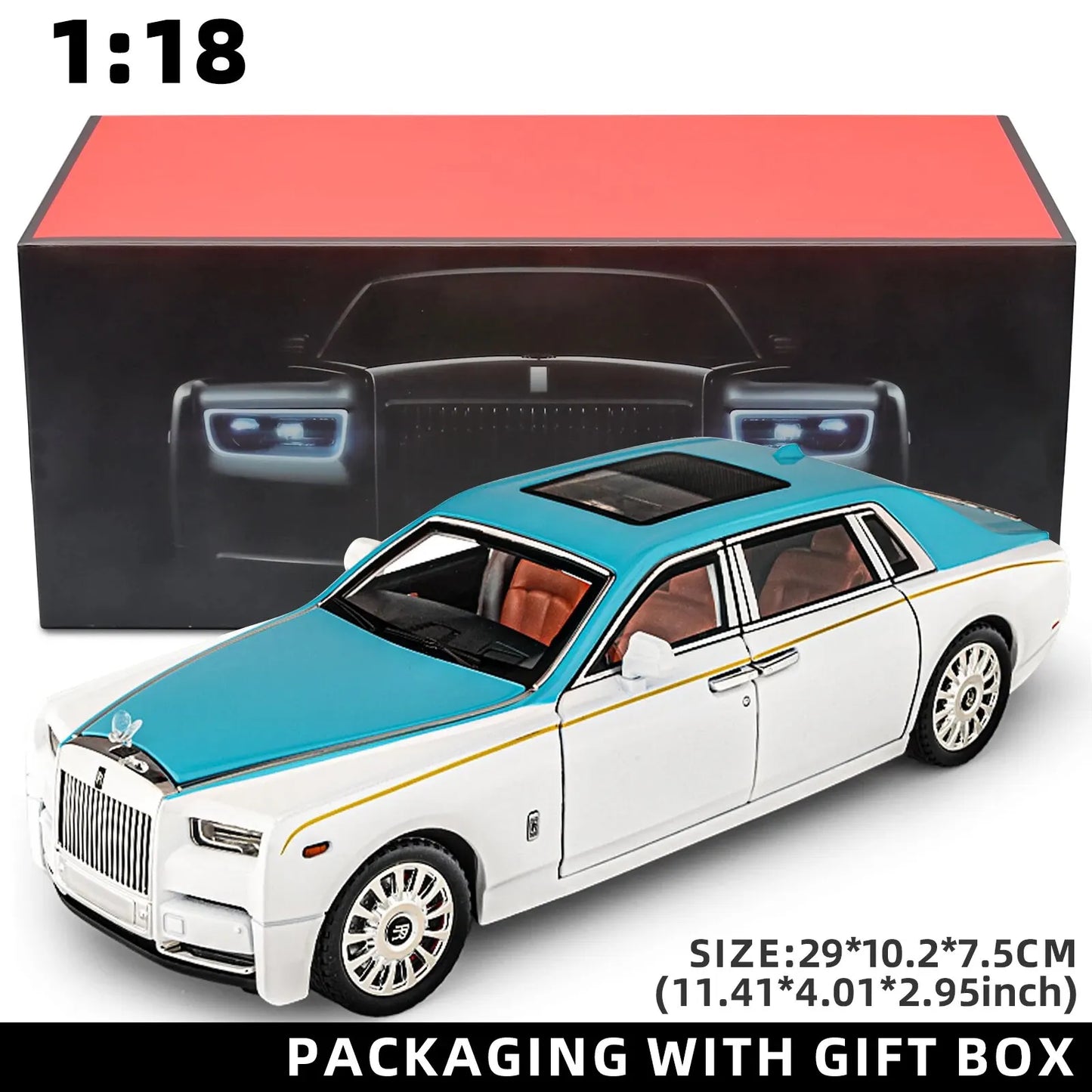 1:18 Rolls-Royce Phantom Model Car, Zinc Alloy Pull Back Toy Diecast Car with Sound and Light, Realistic Modeling Model Toy