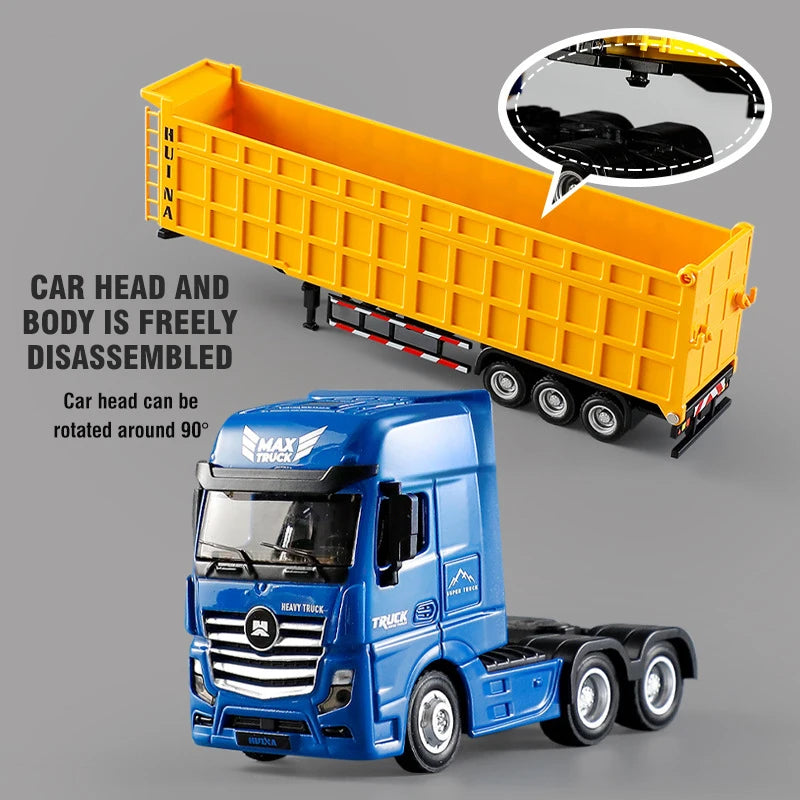 Huina 1/50 Alloy Dump Truck Flat Trailer Fuel Tank Car Model Removable Engineering Transport Container Lorry Vehicle Toy For Boy