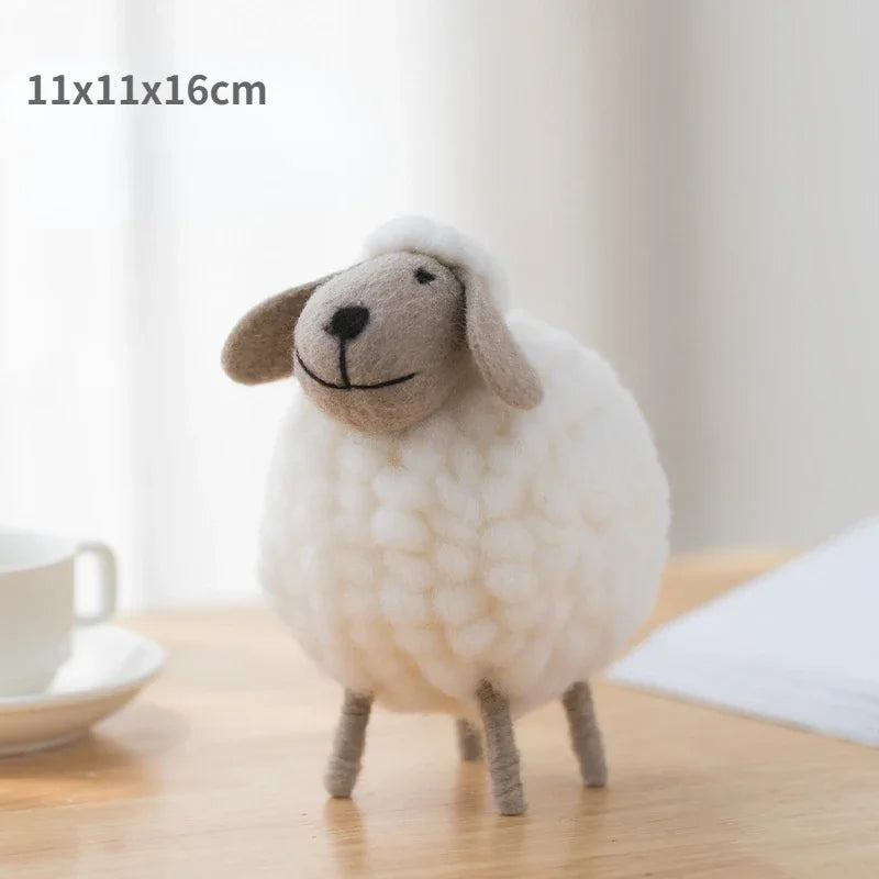 Handmade wool felt filled sheep small ornaments creative ins bedroom desktop home furnishings statue miniature crafts pendant