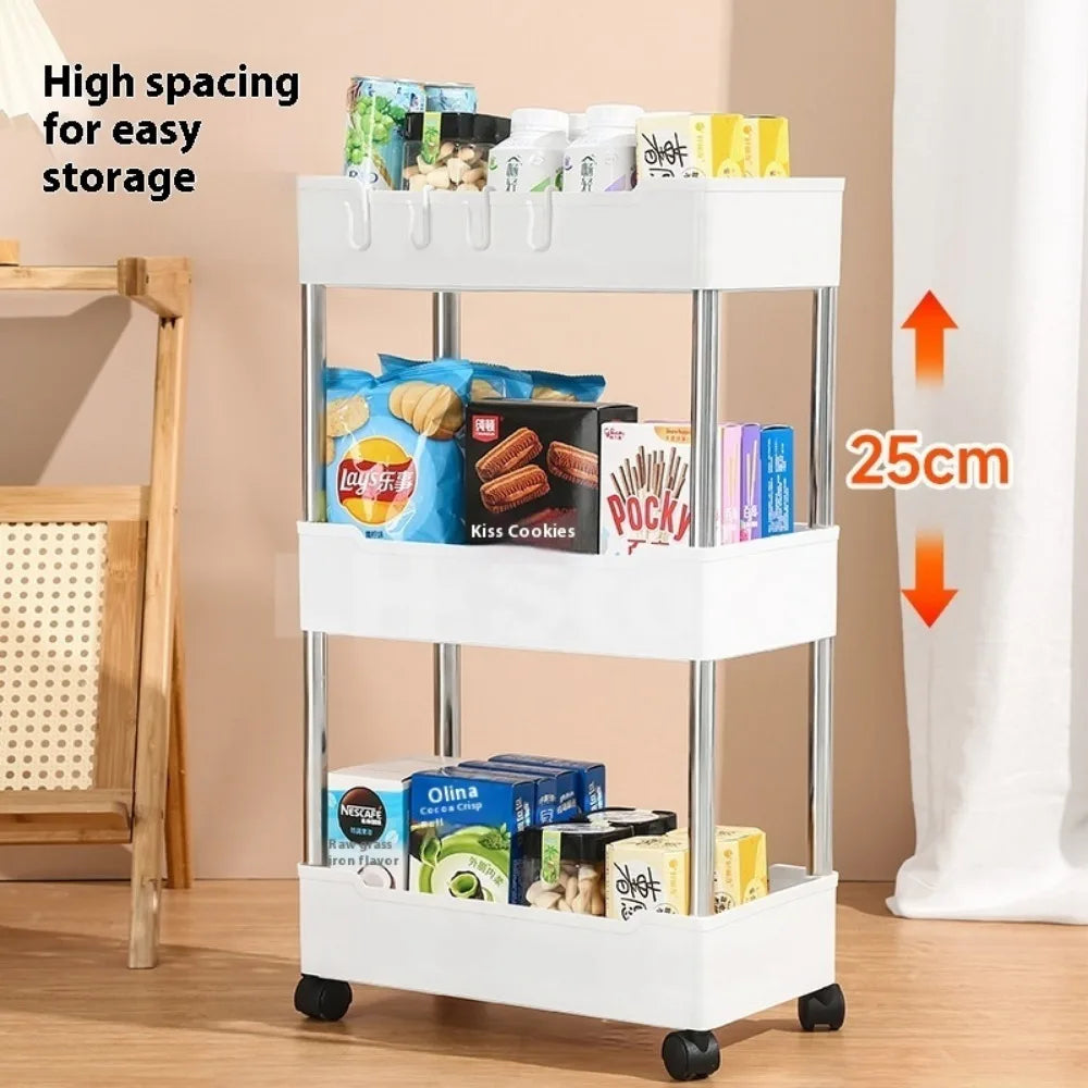 LH 3/4 Tier Mobile Storage Rack Multifunctional Save-Spacing Movable Gap Plastic Bathroom Rack Trolley Organizer with Wheels