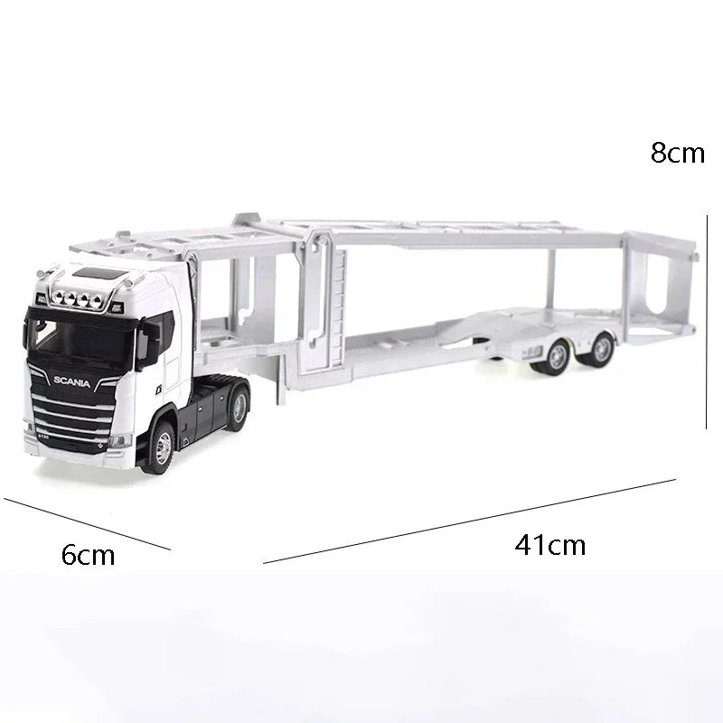 1:50 SCANIA Diecast Metal Model Toy Container truck Pull Back With Sound & Light Trailer Car Toys Xmas Gifts