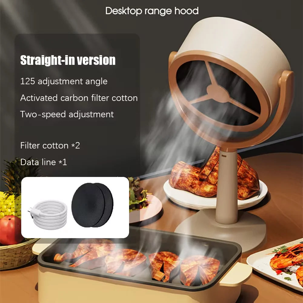 Mini Kitchen Portable Desktop Range Hood Large Suction Rechargeable Exhaust Fan Adjustable Angle USB Plug Indoor BBQ Hotpot Use