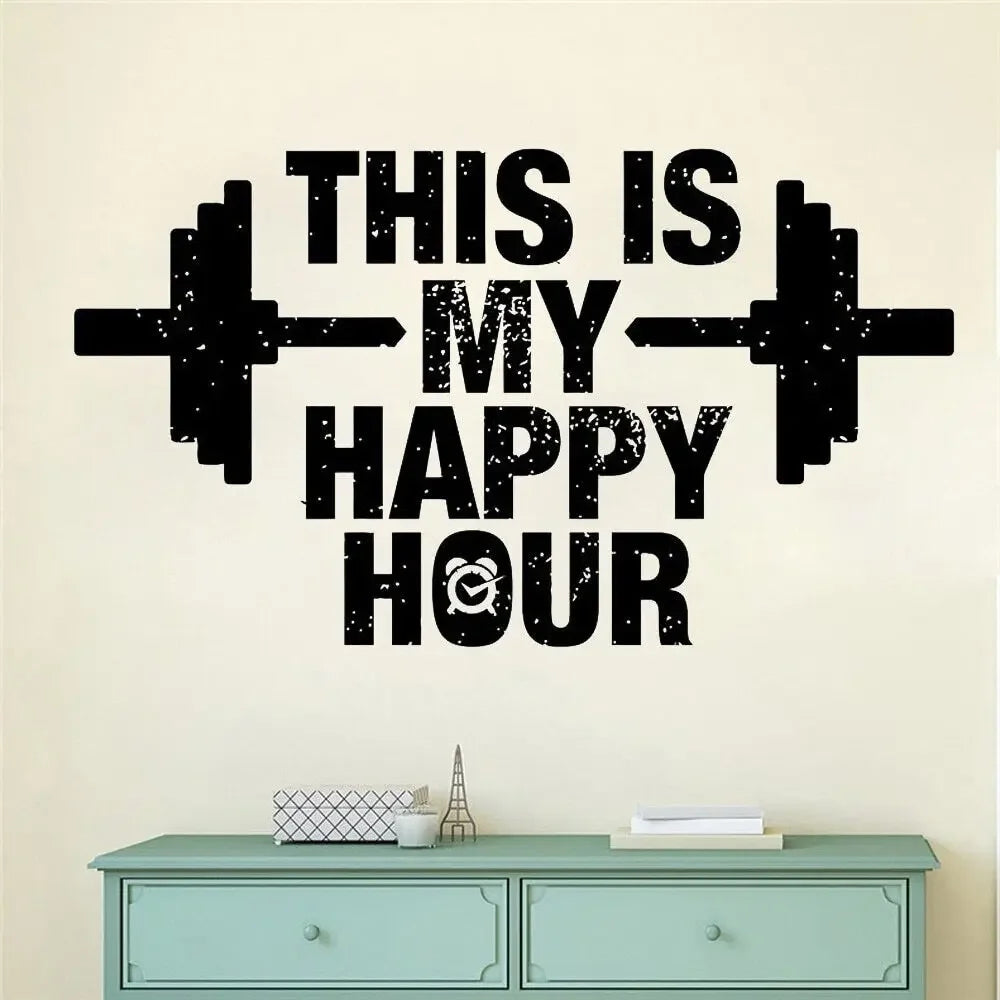 This Is My Happy Hour Gym Quotes Wall Sticker Vinyl Decoration Room Fitness Club Decals Removable Bodybuilding Mural