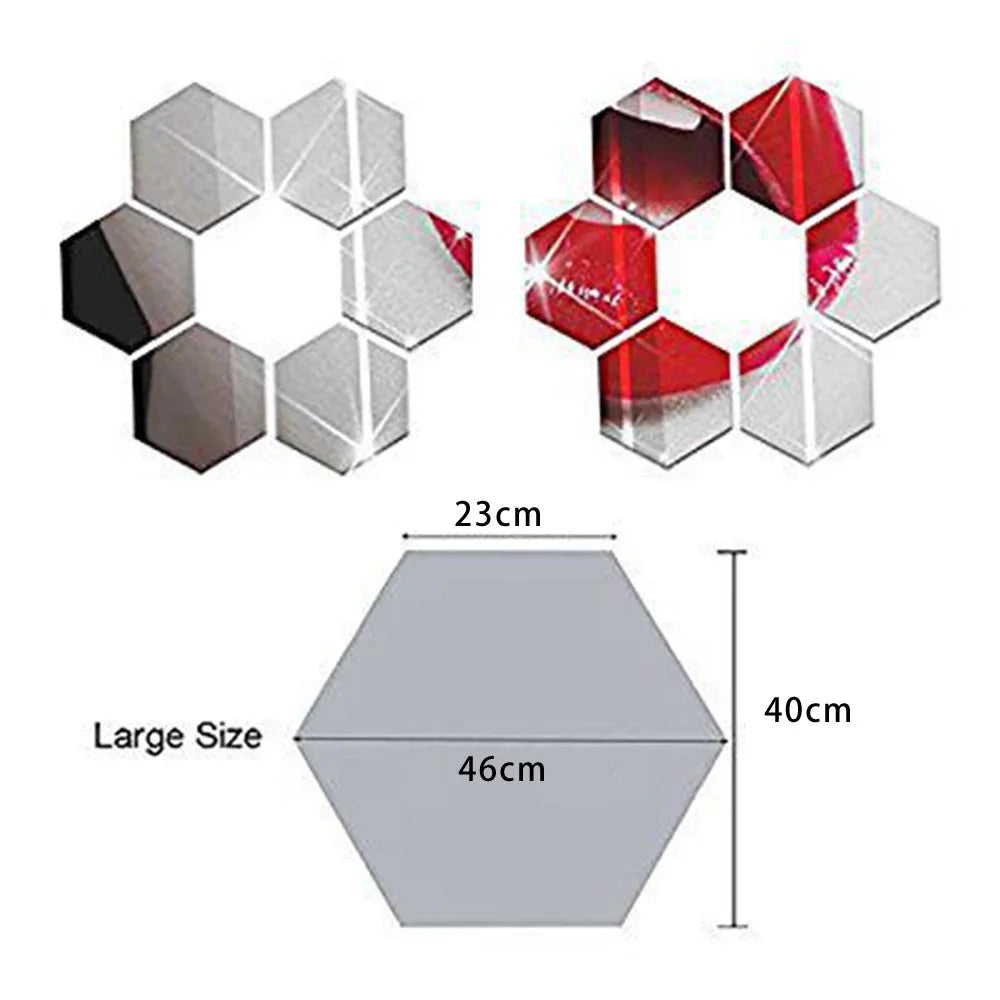 24pcs Hexagon Mirror Sticker 3D Mirror Acrylic Wall Stickers Self Adhesive Decals DIY Bedroom Living Room Bathroom Home Decor