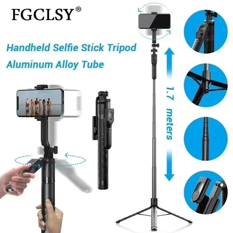 FGCLSY New 1.7M Wireless Selfie Stick Tripod Foldable Stand For Gopro Action Cameras Smartphones Balance Steady Shooting Live