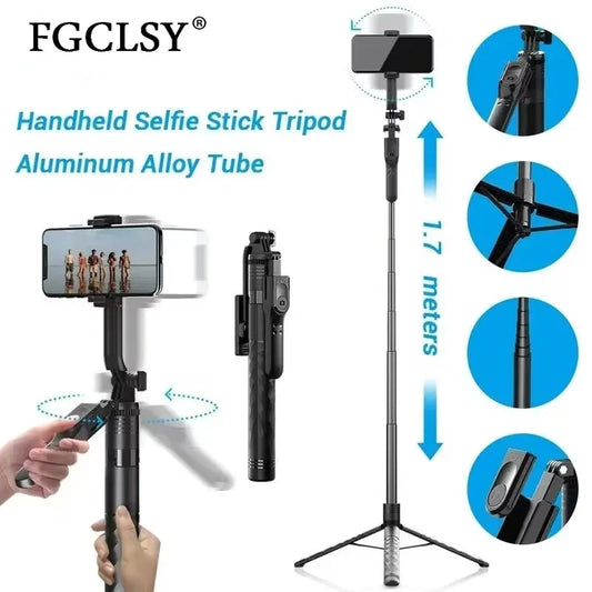 FGCLSY New 1.7M Wireless Selfie Stick Tripod Foldable Stand For Gopro Action Cameras Smartphones Balance Steady Shooting Live