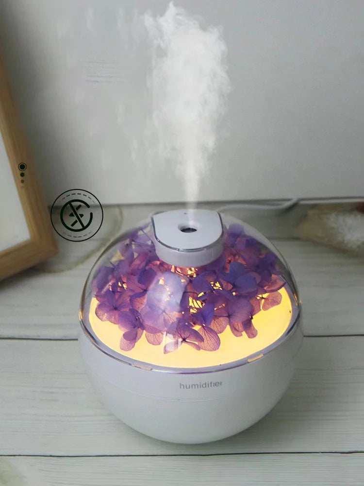 2025 New USB Power Cord Mini Simulated Flower Air Humidifier Aroma Diffuser Essential Oil Diffuser With Warm Night Lights