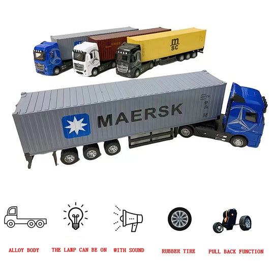 1/36 Diecast Alloy Truck Head Model Toy Container Truck Pull Back With Light Engineering Transport Vehicle Boy Toys For Children