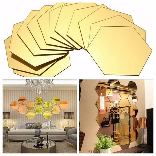 12 pieces Hexagonal 3D Mirror Wall Decal Perfect Acrylic Wall Decal Decal Home Decoration Mirror Art Decoration home decoration