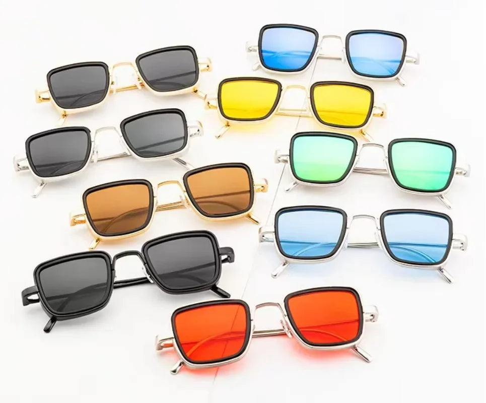 New High-Quality Metal Frame Punk Sun Glasses Retro Rectangle Sunglasses for Women Men Vintage Travel Shades UV400 Eyewear