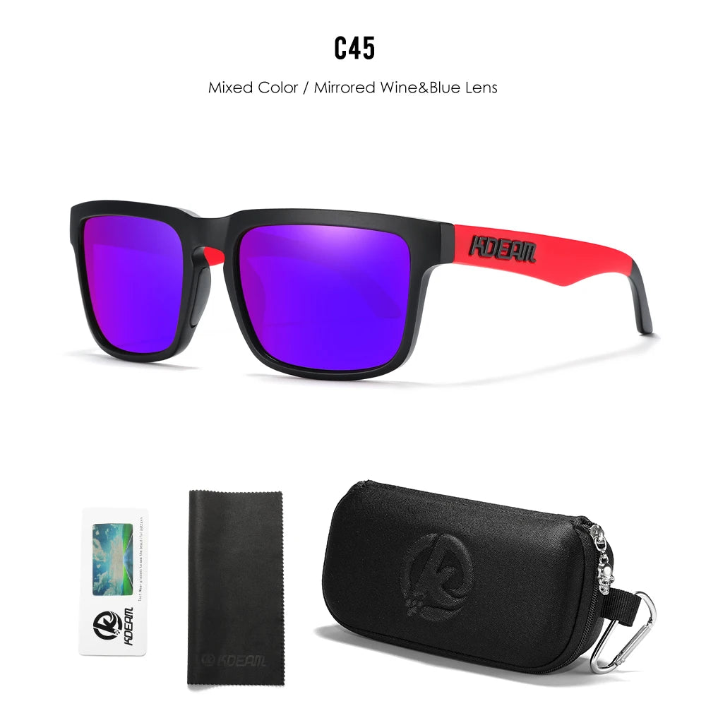 KDEAM Men's Polarized Sunglasses Square Casual Outdoors Sun Glasses Women Unisex Sunglass For Couple With Zipper Case