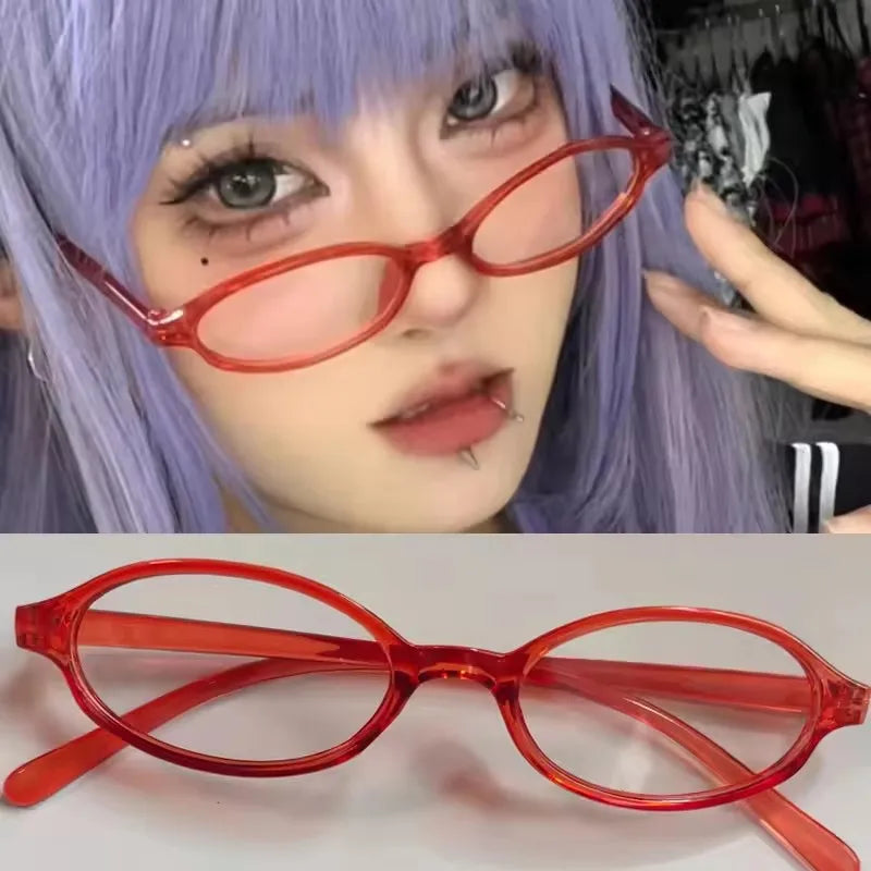 1/3/5 PC Women Retro Oval Glasses Y2KGirls Red Green Frame Glass Eyewear Decorative Computer Eyeglasses