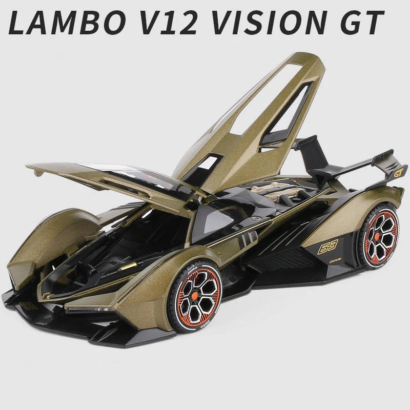 1:22 Lambos Vision Gran Turismo V12 GT Alloy Model Diecast Sound Super Racing Lifting Tail Hot Car Wheel For Children Gifts