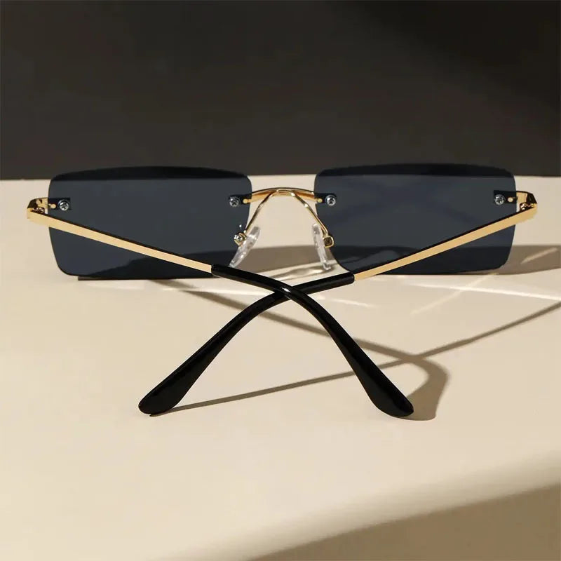 1PC Unisex Plastic Square Frame Fashio Rimless Sunglasses For Outdoor Beach Party Metal ins Trendy Sunglasses