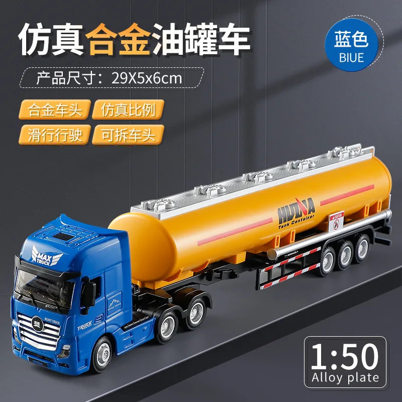 Huina 1/50 Alloy Dump Truck Flat Trailer Fuel Tank Car Model Removable Engineering Transport Container Lorry Vehicle Toy For Boy