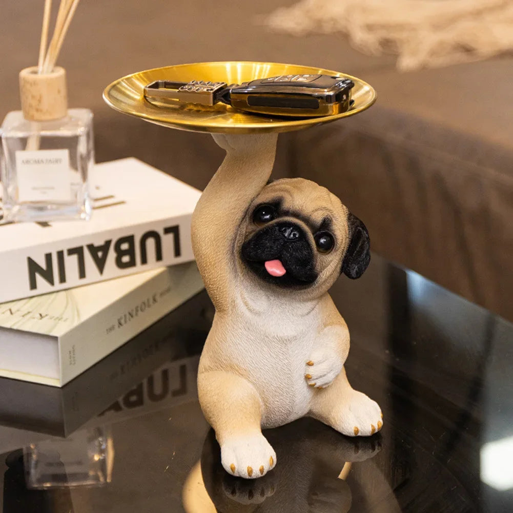 Cute Pug Dog Ornaments Resin Crafts Decorative Pug Dog Statue Versatile Pug Dog Widget Plate Living Room Hallway Home Decoration