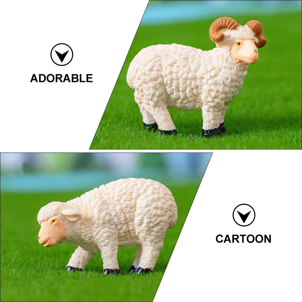 6 Pcs Micro Landscape Decoration Animal Goat Statues for Home Mini Figurine Resin Office Table Sheep Sculptures Decorations