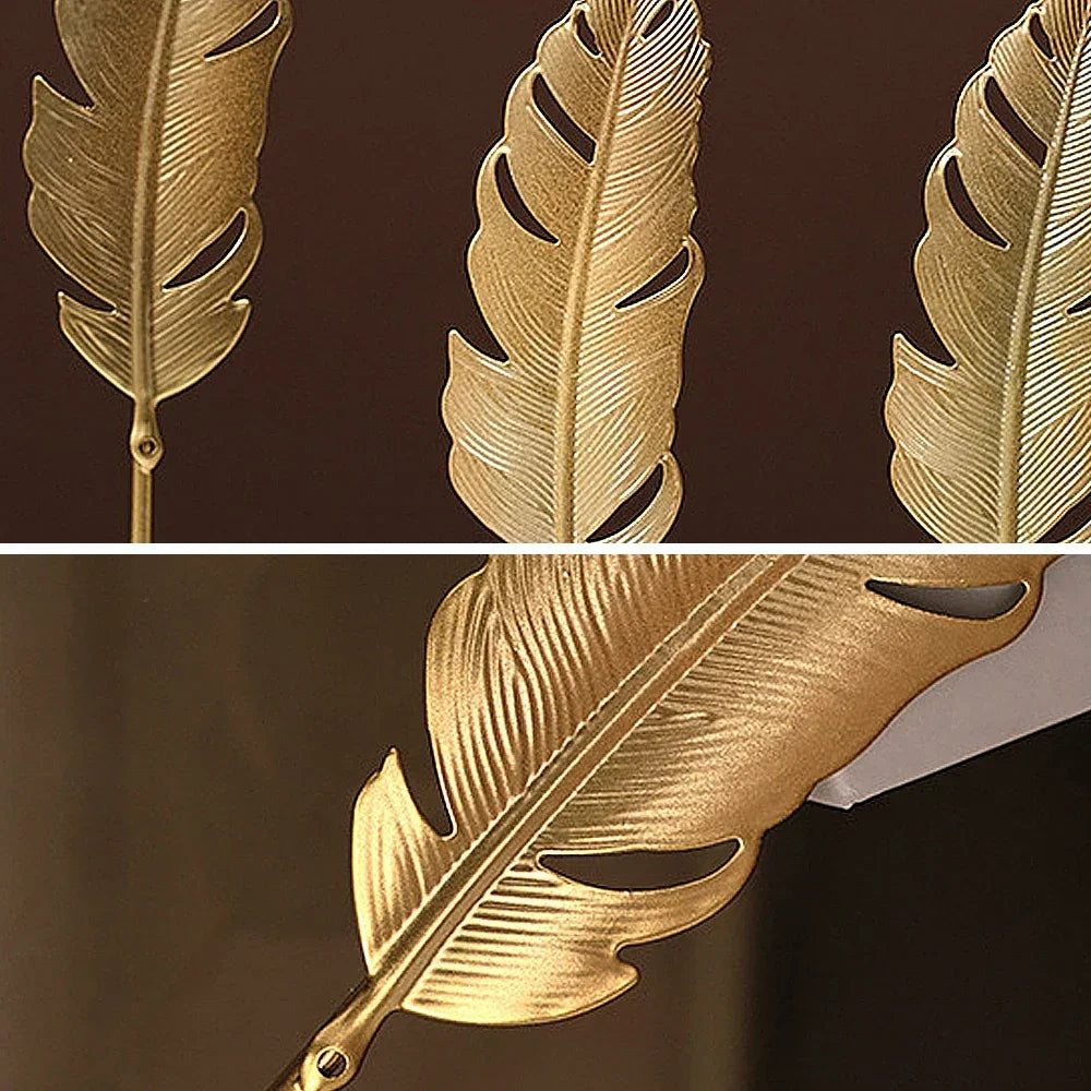 New Golden Ginkgo Leaf Feather Metal Model Figurines Manual Desktop Crafts Ornaments Photo Props Statues Sculptures Home Decor