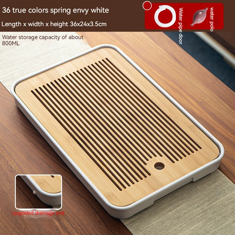 GIANXI Bamboo Tea Tray Small Household Tea Tray Simple Kung Fu Tea Set Drainage Storage Drainage Dry And Wet Dual Use