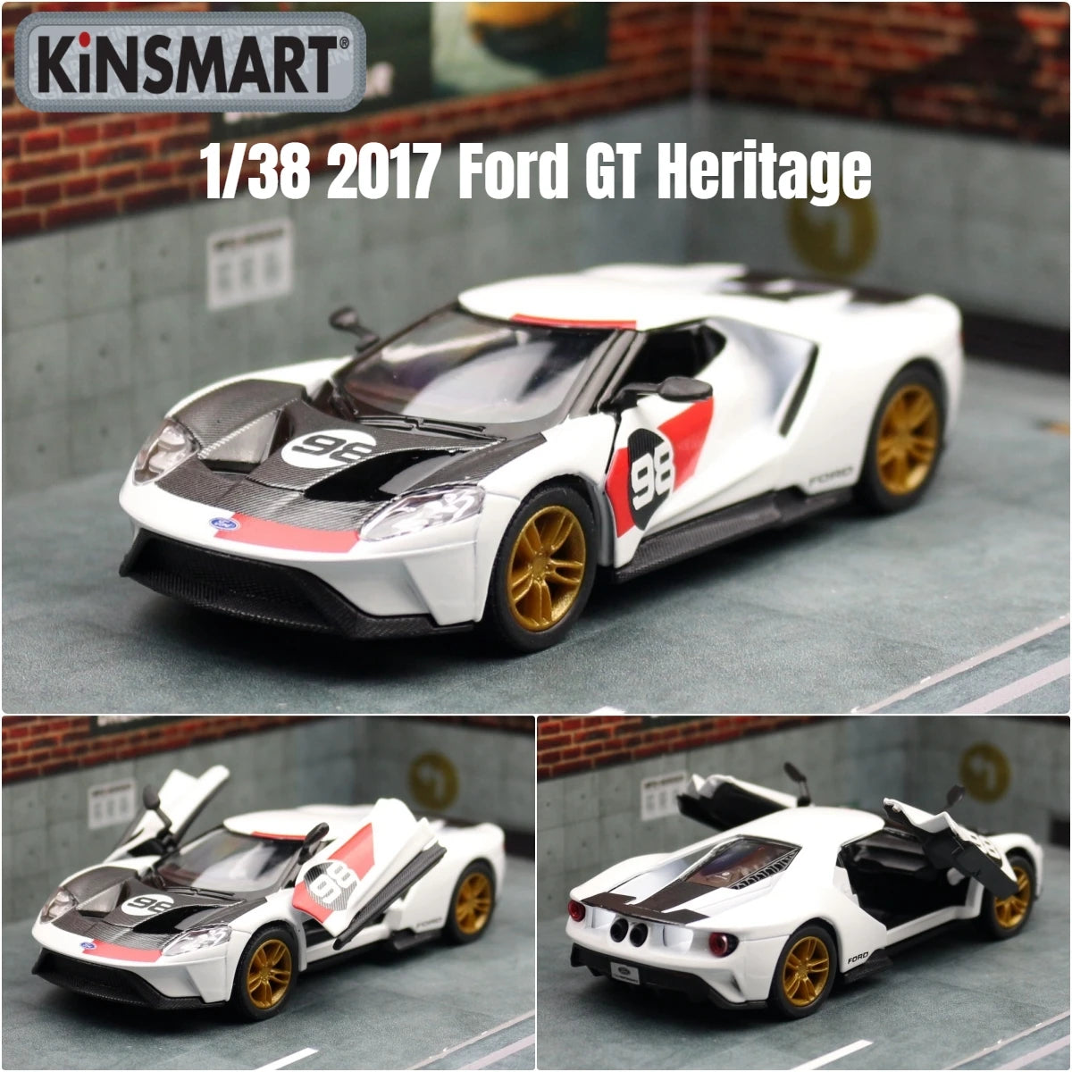 KiNSMART Toy Car Model 1/32 1966 Ford GT40 MKII Racing Rally Alloy Diecast Miniature Vehicle Collection Gift For Children Boy