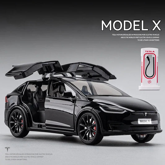 1:24 Tesla Model X  Tesla Model 3 Alloy Die Cast Toy Car Model Sound and Light Children's Toy Collectibles Birthday gift