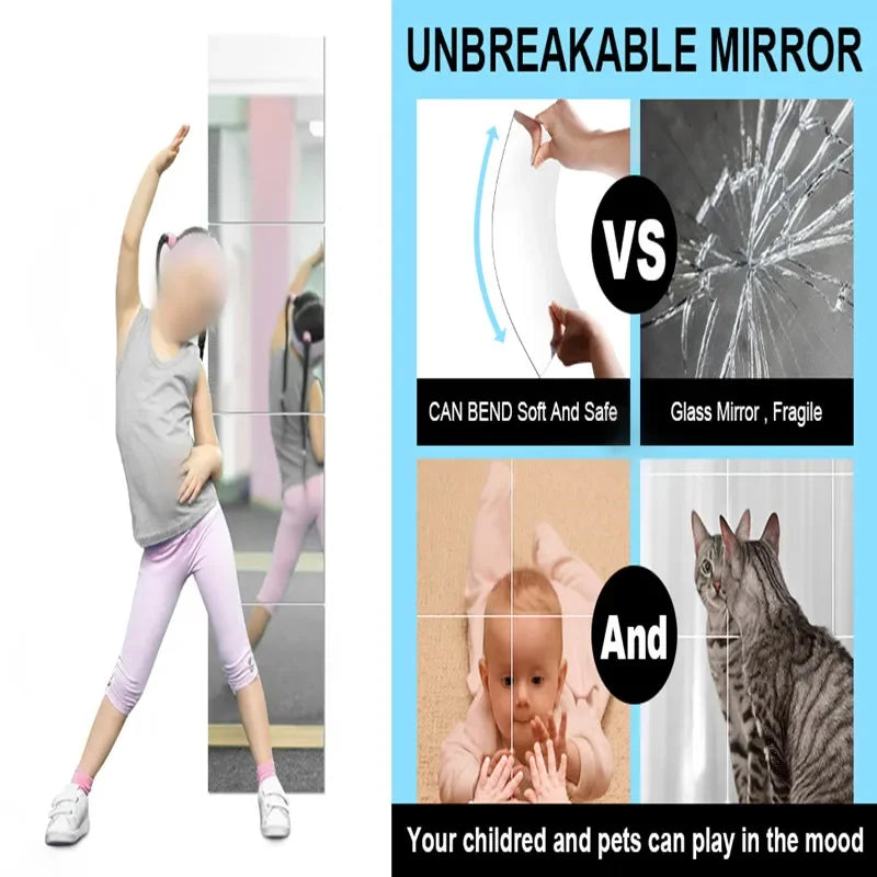 HD Anti Fog Wall Mirror Sticker DIY Full Length Mirror Tiles Self Adhesive Shatterproof Non Glass Safety Mirror Sheets 2MM Thick