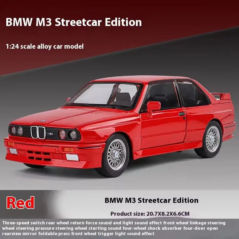 1:24 BMW M3 E30 1988 Supercar Alloy Car Model Sound and Light Pull Back Children's Toy Collectibles Birthday gift