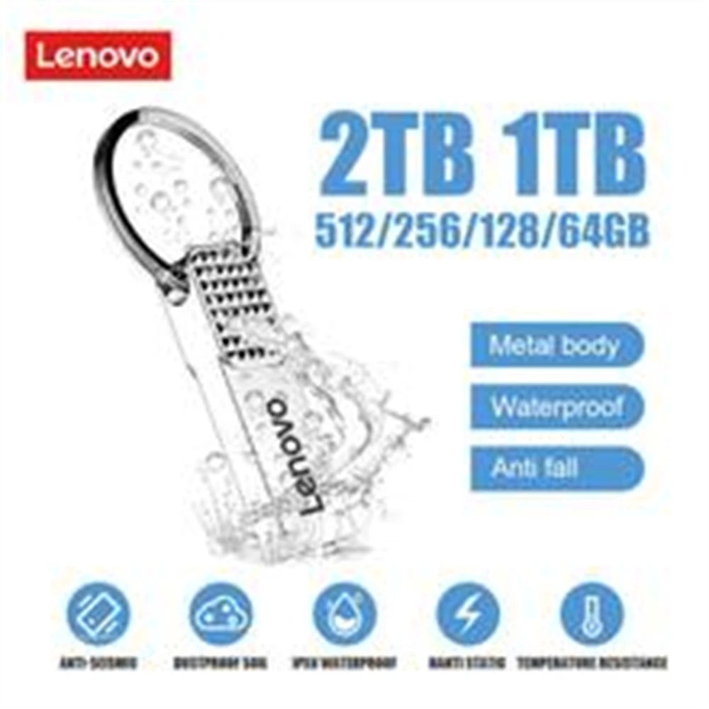 Lenovo Original 2TB Metal USB Pendrive 1TB 128GB Large Capacity Portable Flash Drive USB 3.0 High-Speed File Transfer for Phone