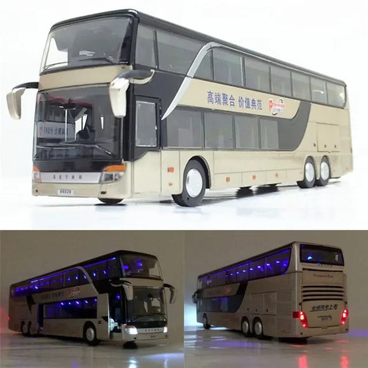 2025 new car Sale High quality 1:32 alloy + ABS pull back bus model,high imitation Double sightseeing bus,flash LED toy vehicle