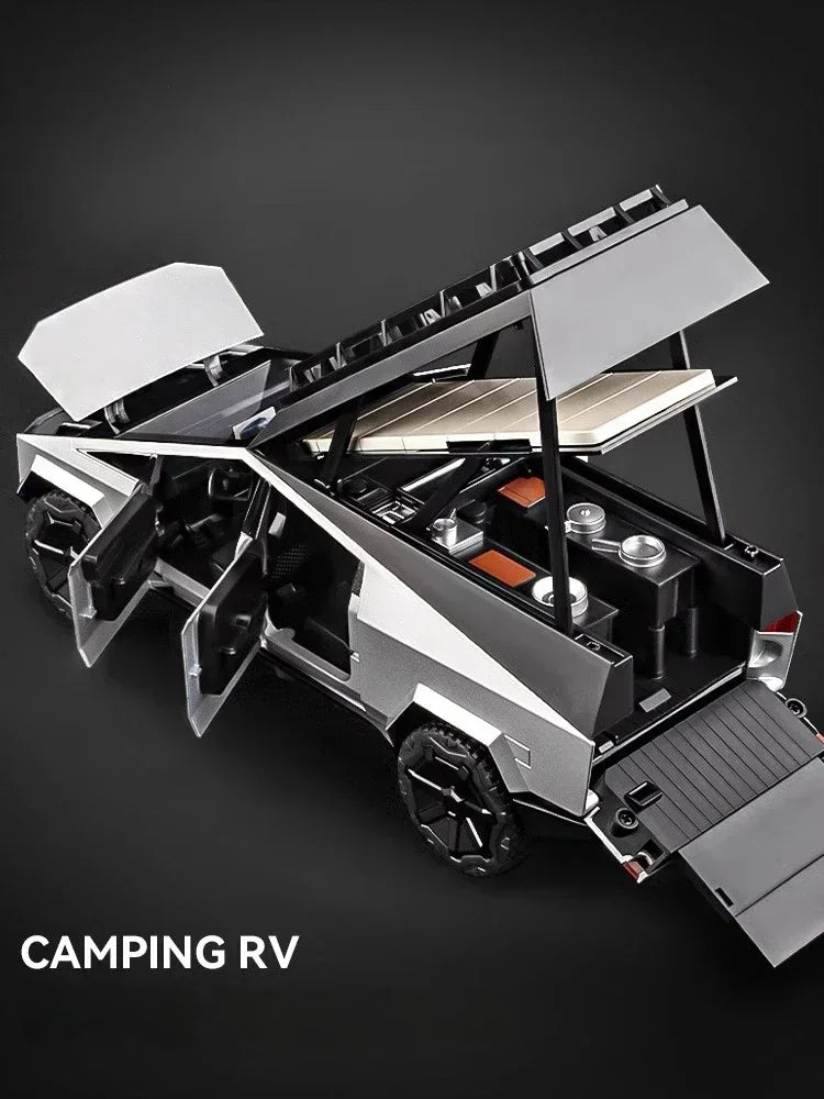 1:24 Tesla Cybertruck Camping RV Alloy Diecast Car Model Sound & Light Adult Display Collectibles Birthday Gifts Holiday Present