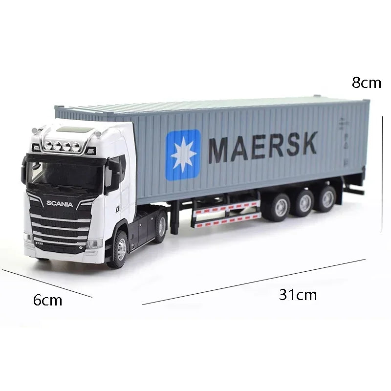 1:50 SCANIA Diecast Metal Model Toy Container truck Pull Back With Sound & Light Trailer Car Toys Xmas Gifts