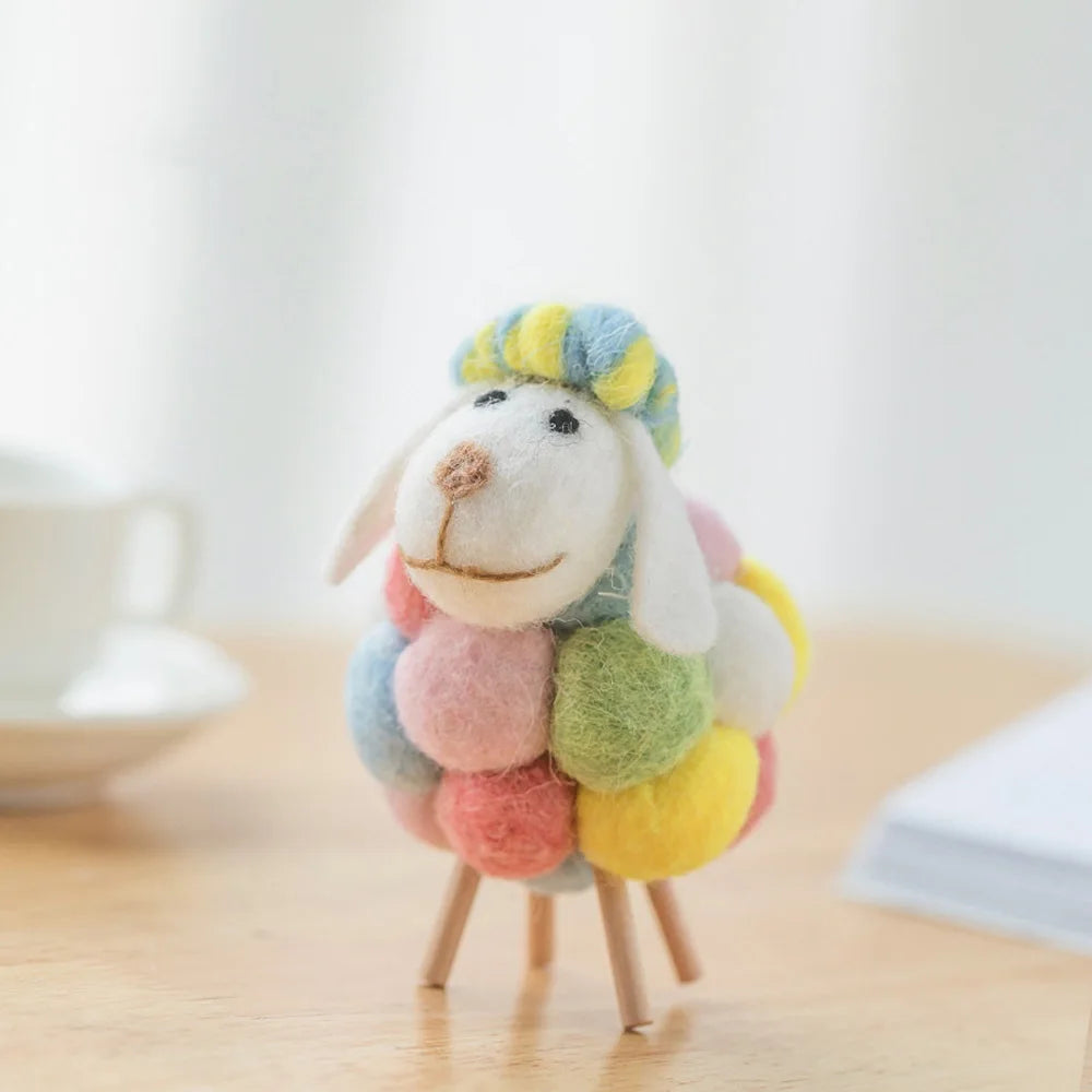 Mini Felt Sheep Figurines Small Ornament Christmas Holiday Wool Statue Miniature Party Supplies Home Decoration